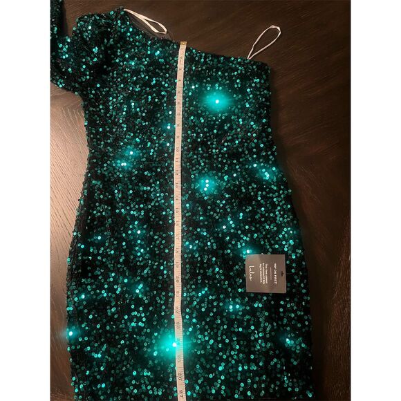 Lulus Women's One Shoulder Sequin Bodycon Dress Green Party Size L NWT - Picture 10 of 12